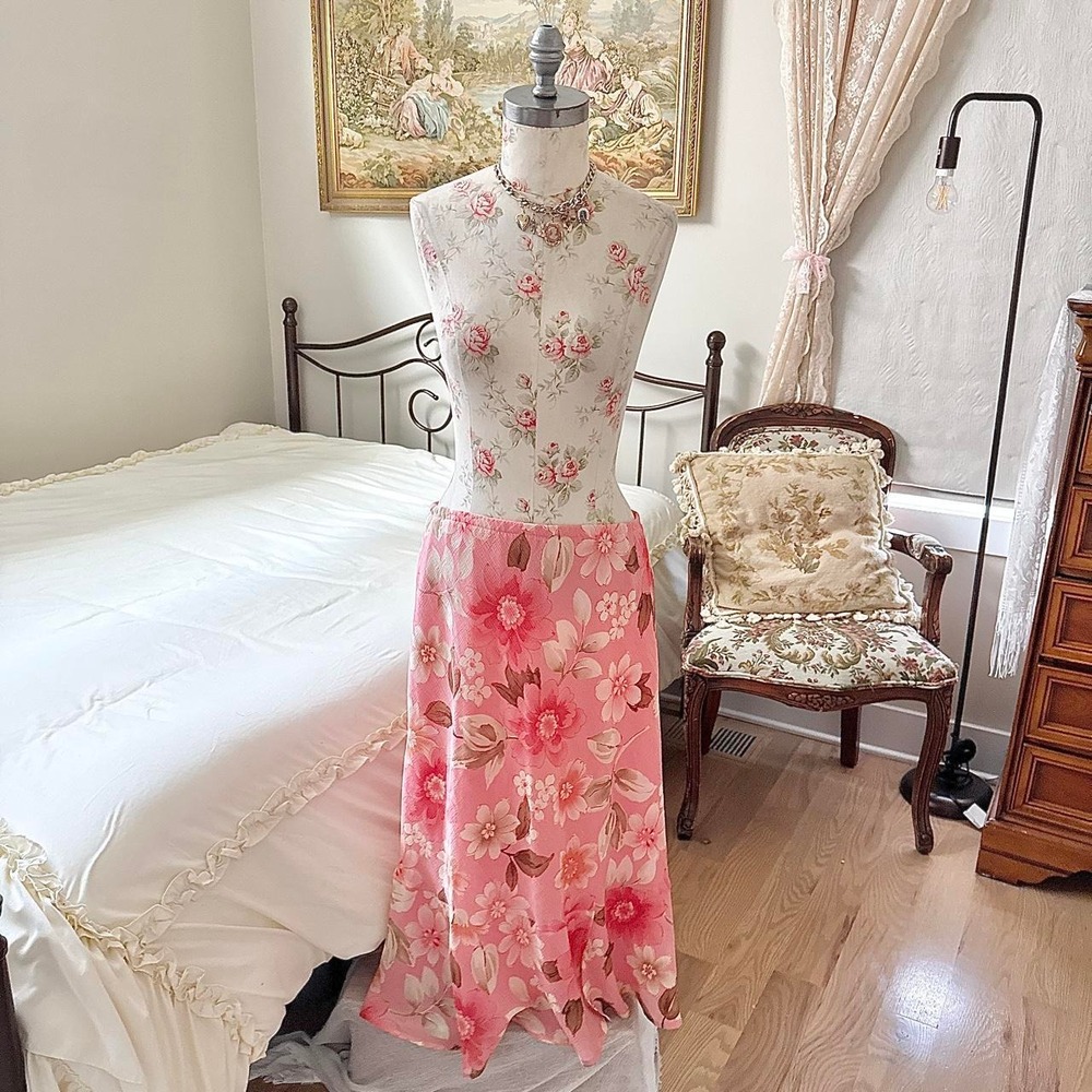 Pink Floral Midi Skirt  Y2K Alfred Dunner size 10 pink floral midi skirt